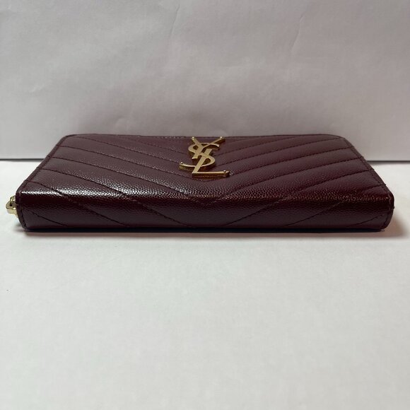 YSL Yves Saint Cassandre Matelasse Zip Around Wallet, Burgundy - Preowned - Picture 7 of 14